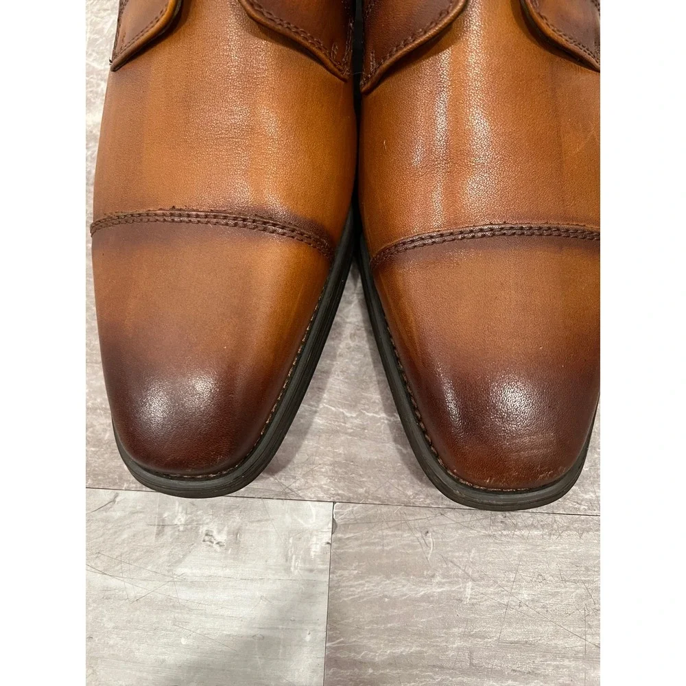 La Milano Willem Dress Shoes Men's US 8.5 Brown Upper Leather Monk Strap Cap Toe